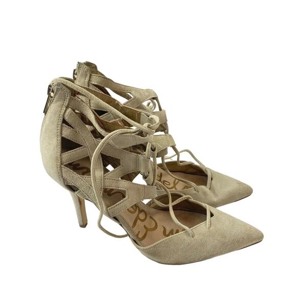 Sam Edelman Zavier Gladiator Pumps Size 9.5M Suede Pointy Toe Lace Up Cage Heels - Picture 3 of 6